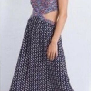 Aerie Navy and Pink Patterned Maxi Dress
